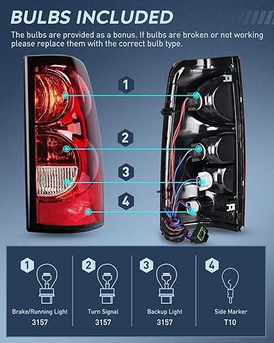 Vista 92 de Nilight Conjunto de luz trasera para Chevy Silverado 1500 1500HD 2500 2500 2500HD 3500 2007 Chevrolet Classic OE estilo pasajero lámpara trasera