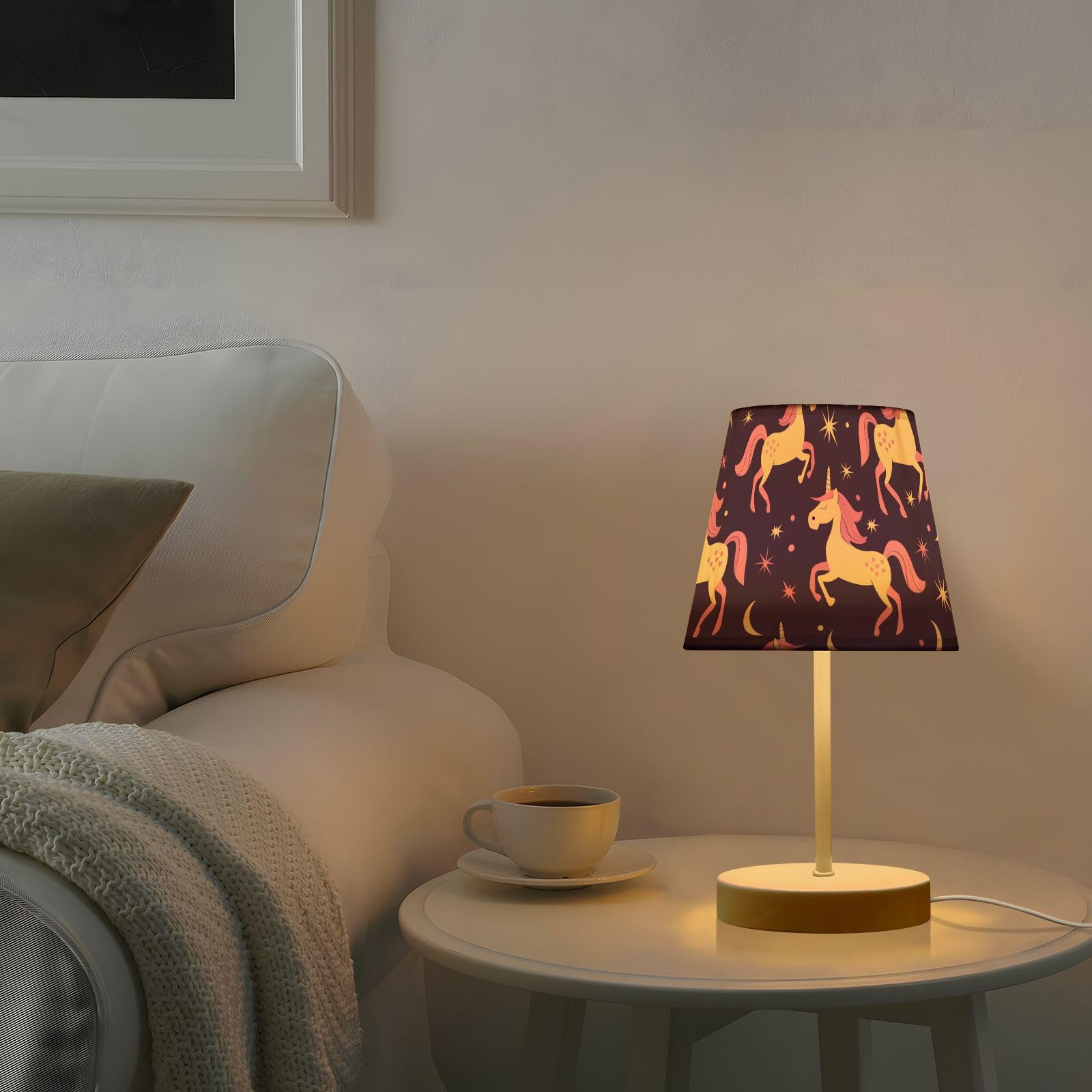 Mnsruu Lampe de chevet magique licorne rose formes lampe de table ampoules LED lampe de bureau abat-jour en tissu pour chambre à coucher salon taille M