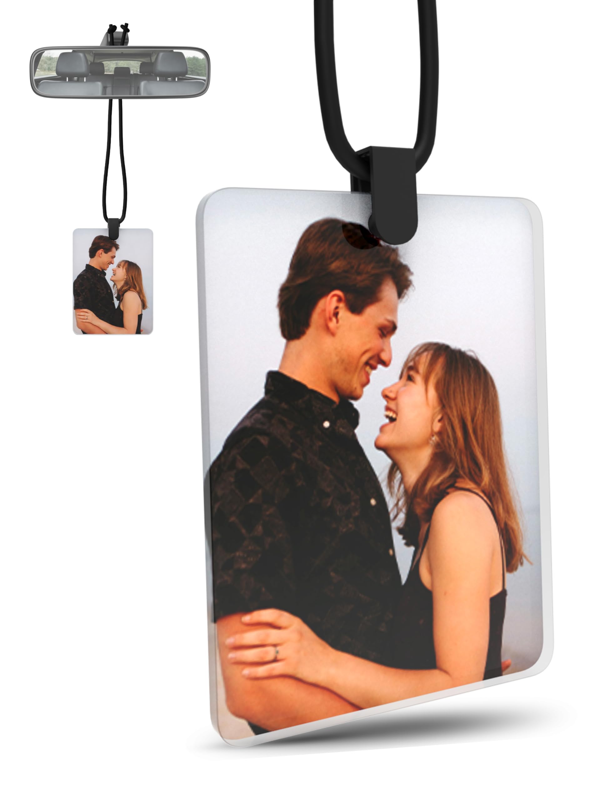 Meinearmbänder Personalisierter Auto Anhänger mit Foto – Rückspiegel Deko, Individuelles Geschenk für Paare