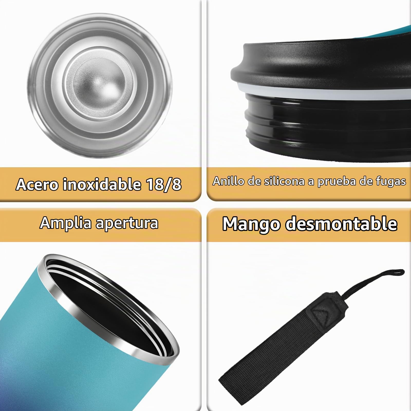 Vaso Termico, 20oz Termo Cafe, Mantiene 8H Frio/6H Calor, Taza Termica, Acero Inoxidable 18/8, sin BPA, Vaso Termo a Prueba de Fugas, Doble Aislamiento, para Viajes, Gimnasio, Cafetería, Oficina