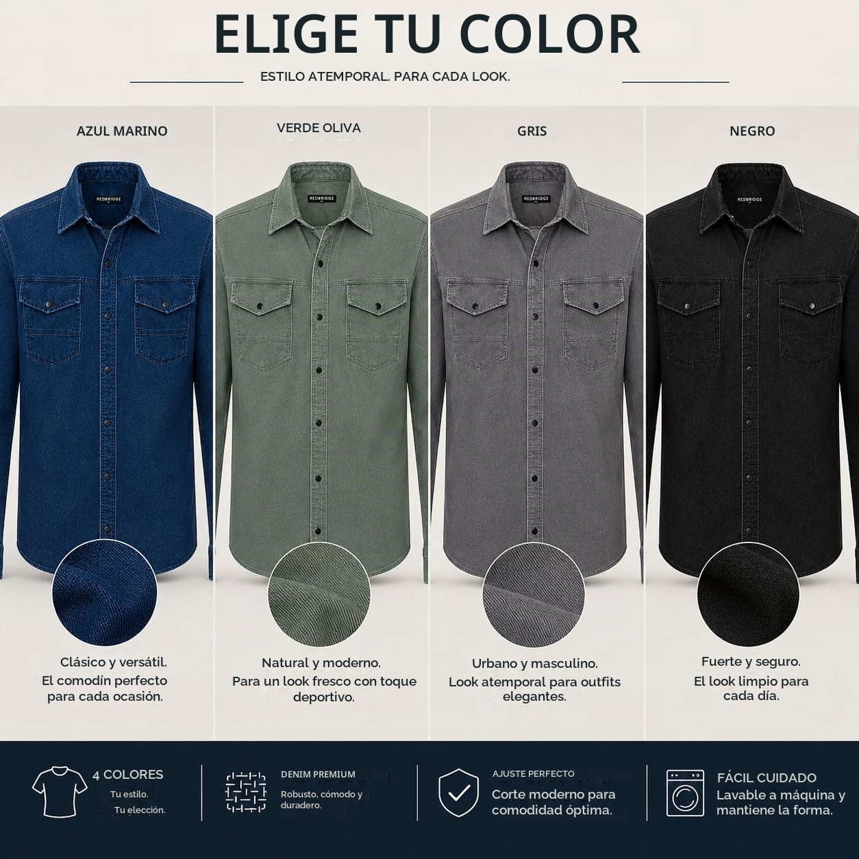 Red Bridge Camisa vaquera para hombre, informal, con bolsillo en el pecho