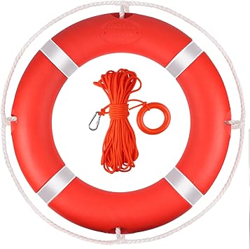 Life Ring, 23"/28" Boat Safety Throw Rings, Life Preserver Ring with Bracket and 98.5 FT Floating Rescue Rope, Outdoor Professional Throwable Flotation Device