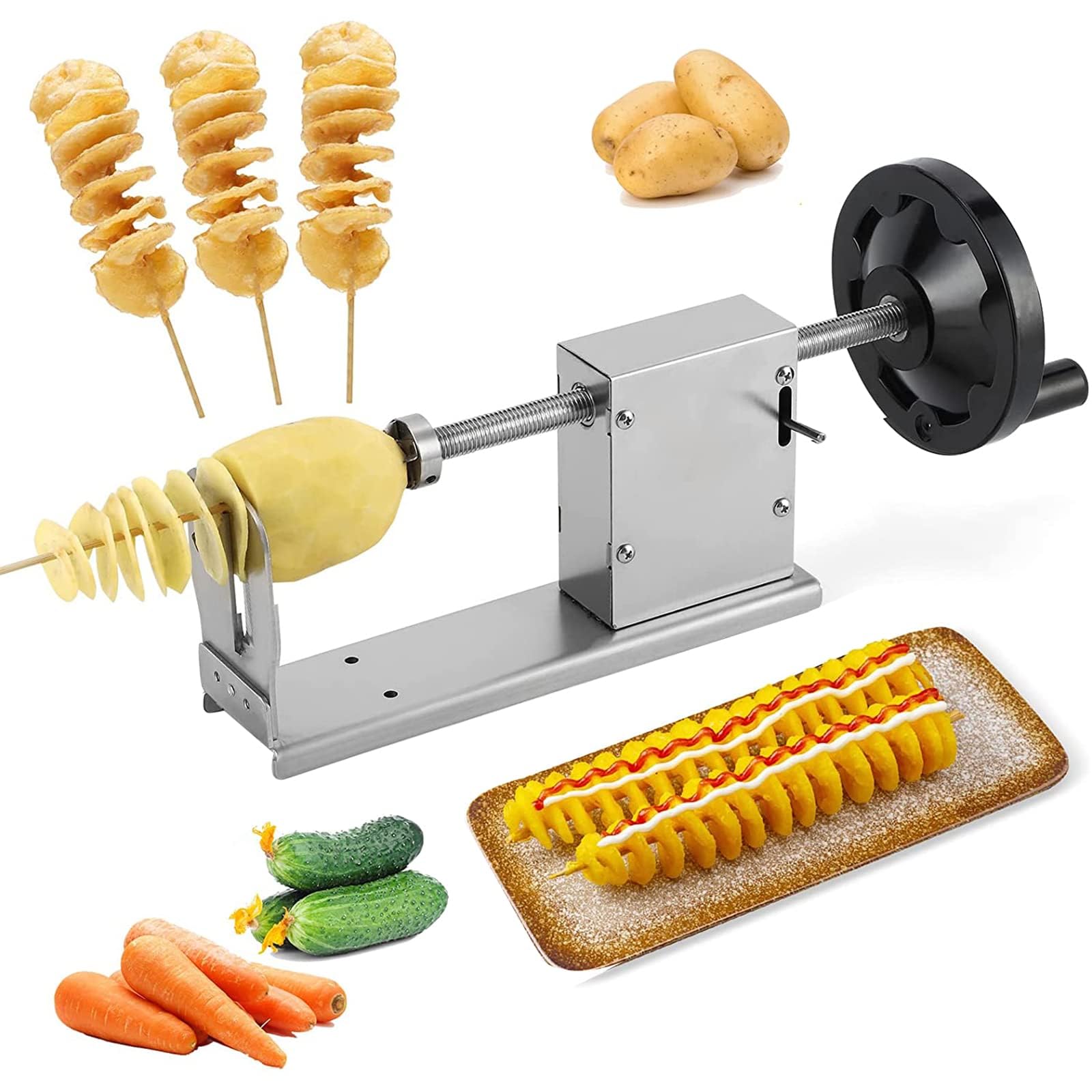 CWCQGH Spiral Potato Cutter - Electric Slicer for Twisted Potatoes and Vegetables - Manual Stainless Steel French Fry Spiralizer - Easy to Use