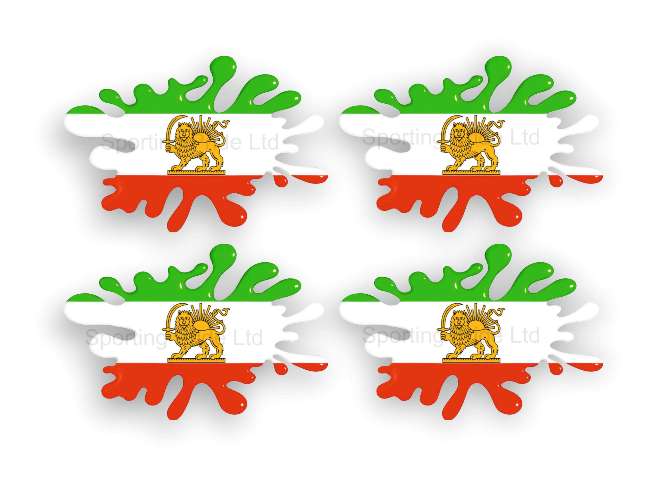 Chaos Inc Red White Green Gold 4 Pack Iranian Sun & Lion Flag Flag Splat Splash 3D Effect Funny Decal Sticker Helmet.