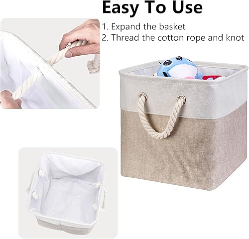 Miniatura 5 de QY-SC26-2 - Contenedores de almacenamiento de tela de 13 x 13 x 12.5 pulgadas, cajas de almacenamiento plegables grandes de tela con asas de algodón