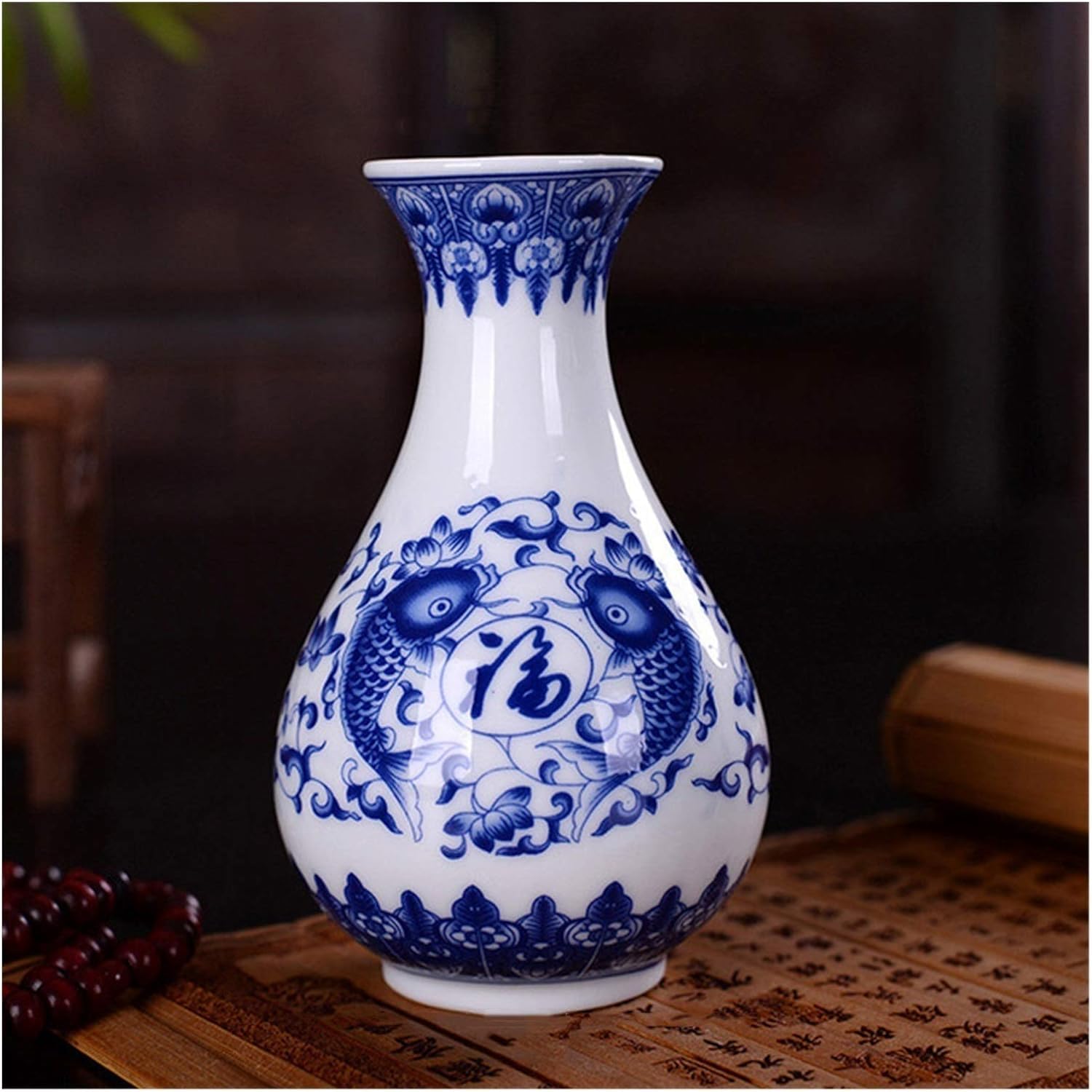 Vase Tabletop Flower Vintage Ceramic Vases Homes Antique Traditional Chinese Blue And White Porcelain(L)