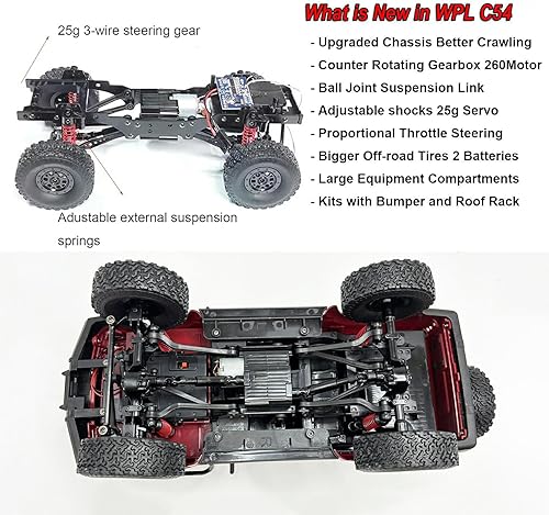 Miniatura 5 de RC Rock Crawler 4x4 RC Truck WPL C54 1/16 RC Crawler RTR Camión de control remoto todoterreno 2.4G todo terreno con dirección proporcional motor
