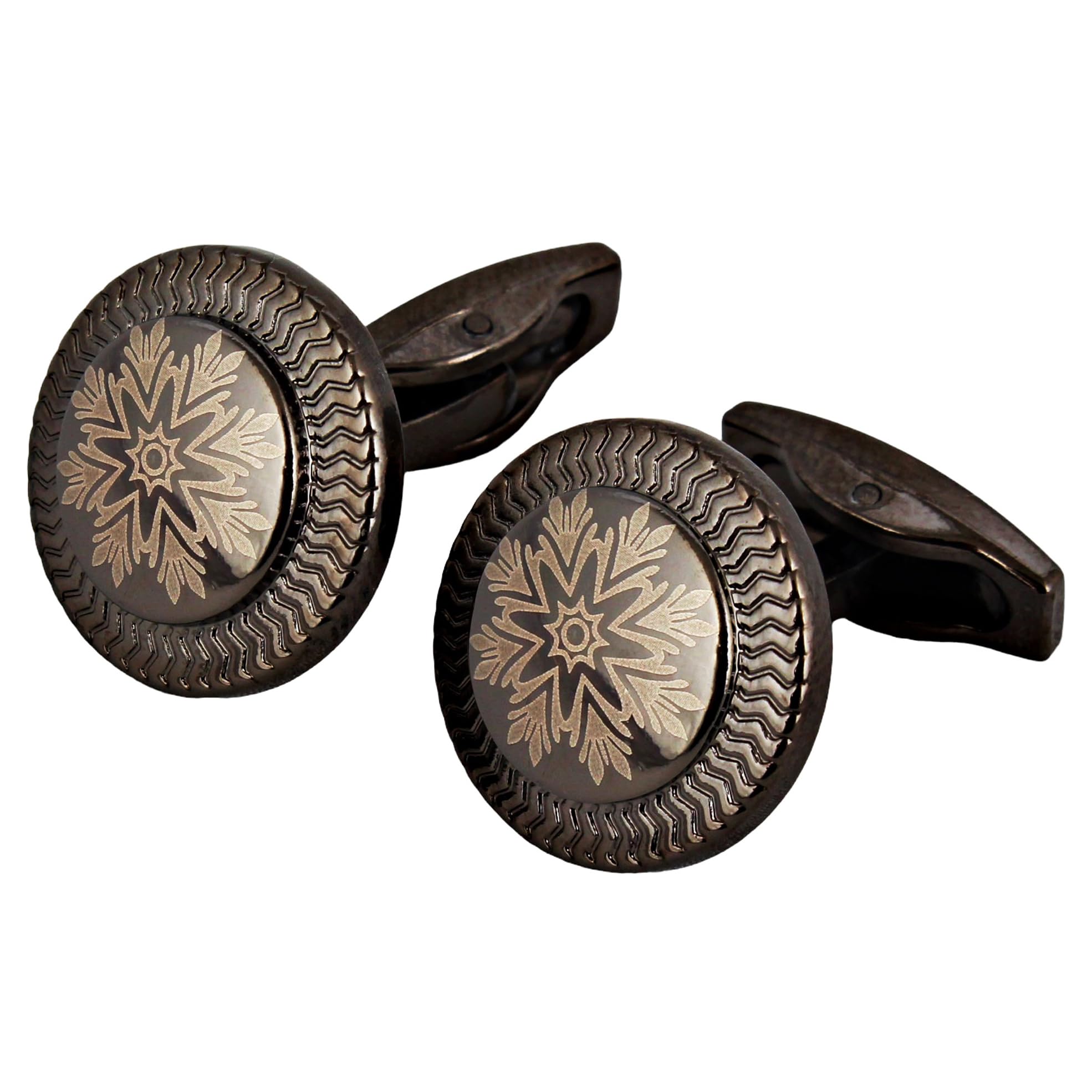 Unique Men Jewelry Black Metal Polish Round Sleeve Button Formal Cuff Button Wedding Shirt Button, Suit, Blazer Cufflinks Pair Gift Set For Men (500-CHC4-1007-S)-image-26