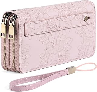 Damen Geldbörse Groß aus Veganem Leder Mit Doppel Reißverschluss, RFID Schutz Clutch Geldbeutel Mit Viel Kartenfächer, Portemonnaie für Frauen