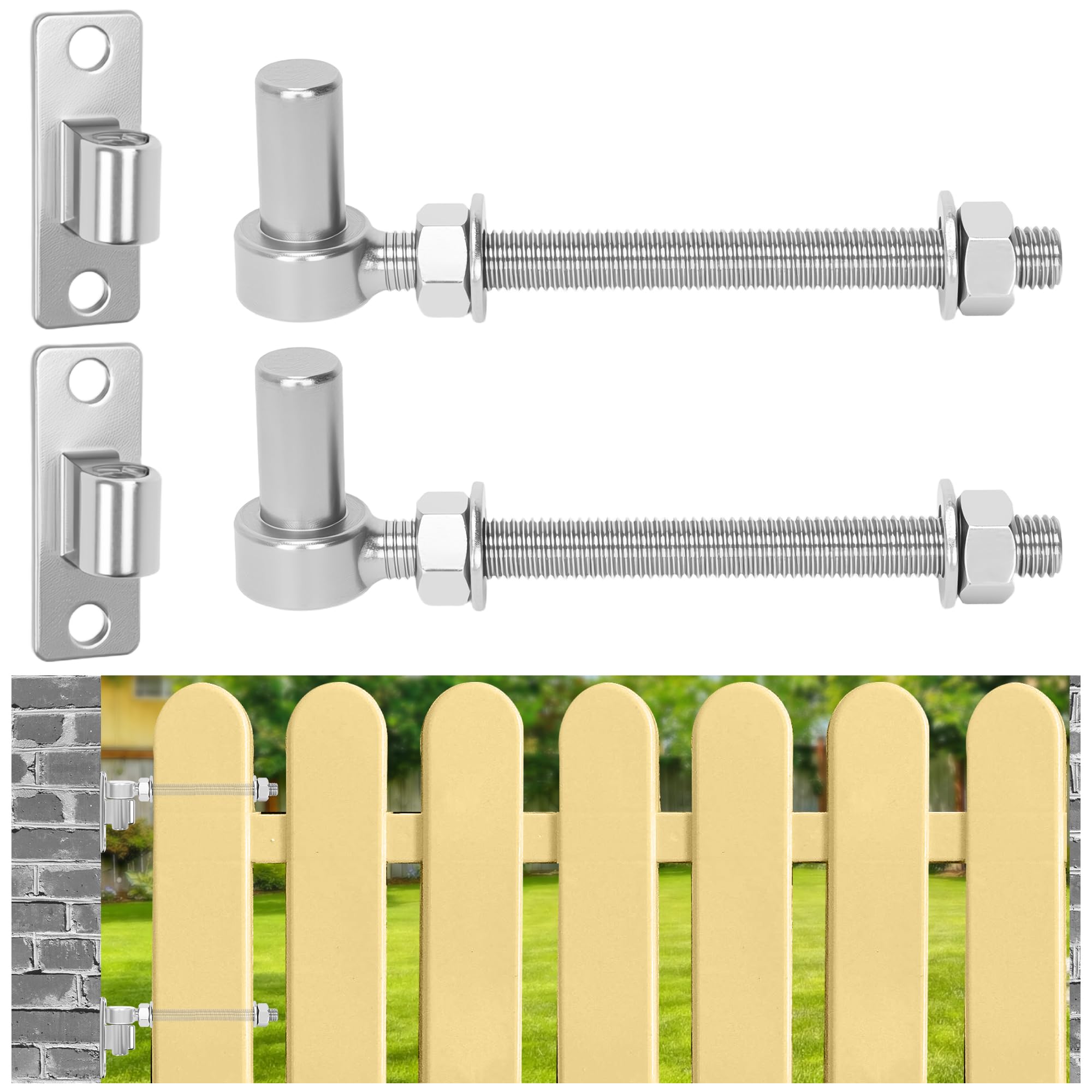 Rloao Stainless Steel Color 6" Gate Hinge M12, 2-Pack 15Cm J-Bolt Gate Hinges, Heavy Duty 304 Stainless Steel Fence Gates Hinges With Hole Dia 16Mm, Metal Gates Hardware For Farm Fence Garden, Up To 250Kg/550 Lbs