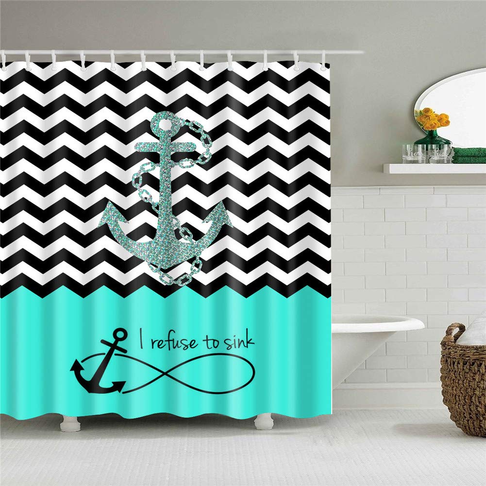 Meiju H Shower Curtains Mould Proof Resistant Washable Bat Curtain For Bathroom Wit 12Pcs Ooks Anti-Mold Polyester Fabric Ome Decor (120X180cm,)