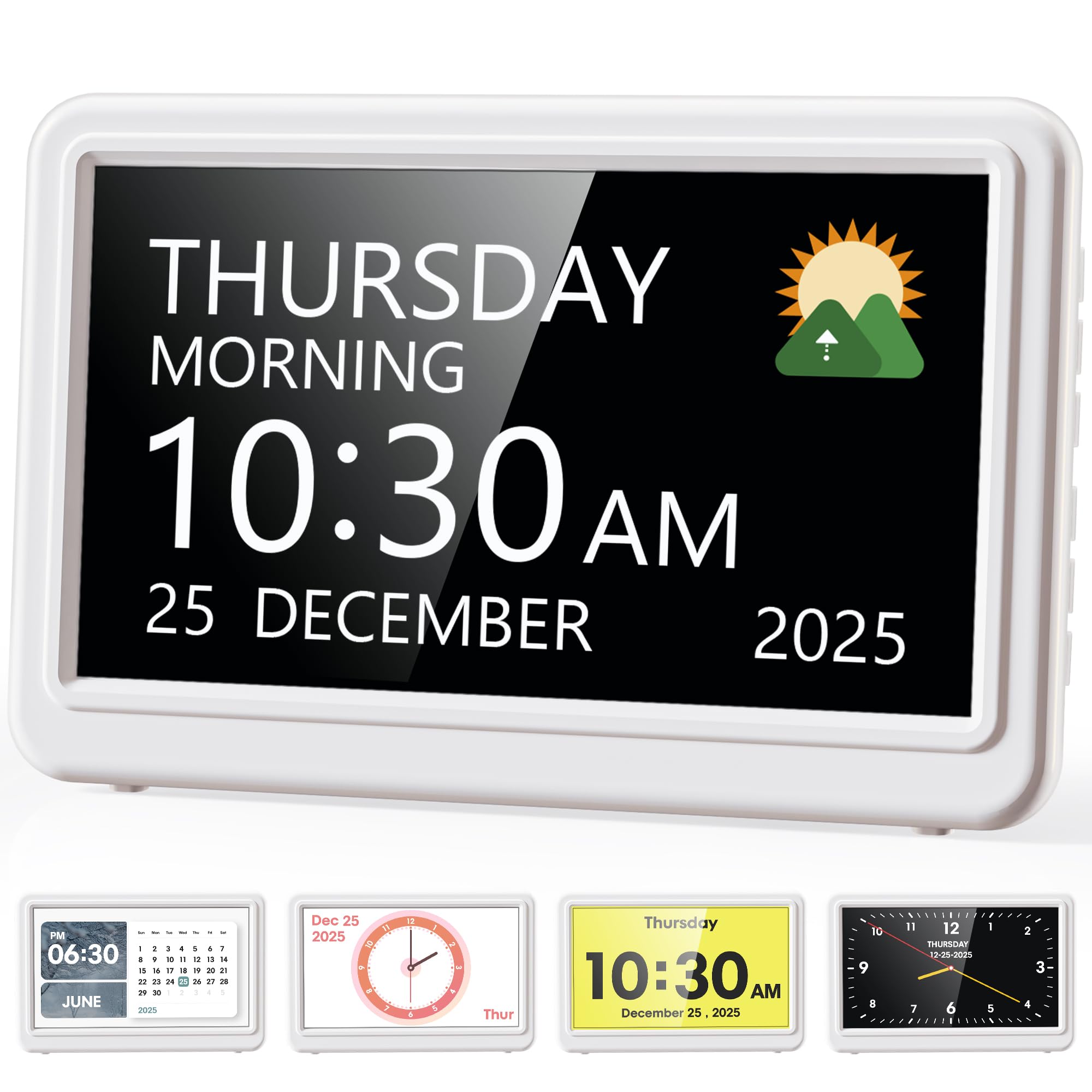 Horloge alzheimer grand écran 17,8 cm avec alarme médicament et calendrier jour date