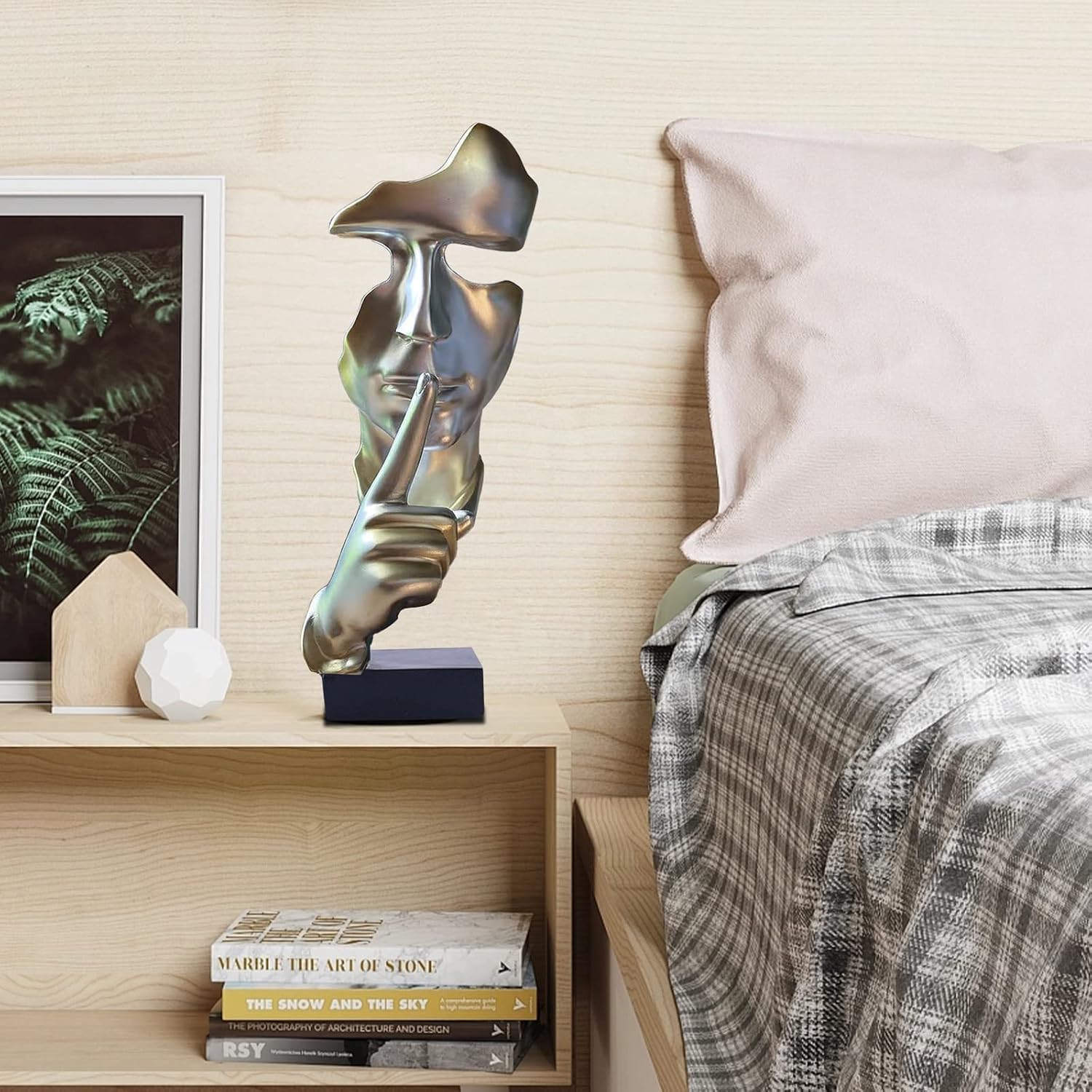 Huhote Thinker Statue, Silence is Gold Abstract Art Sculpture, Ponder Statue, Creative Resin Figurine, Modern Home Ornament - Image 2
