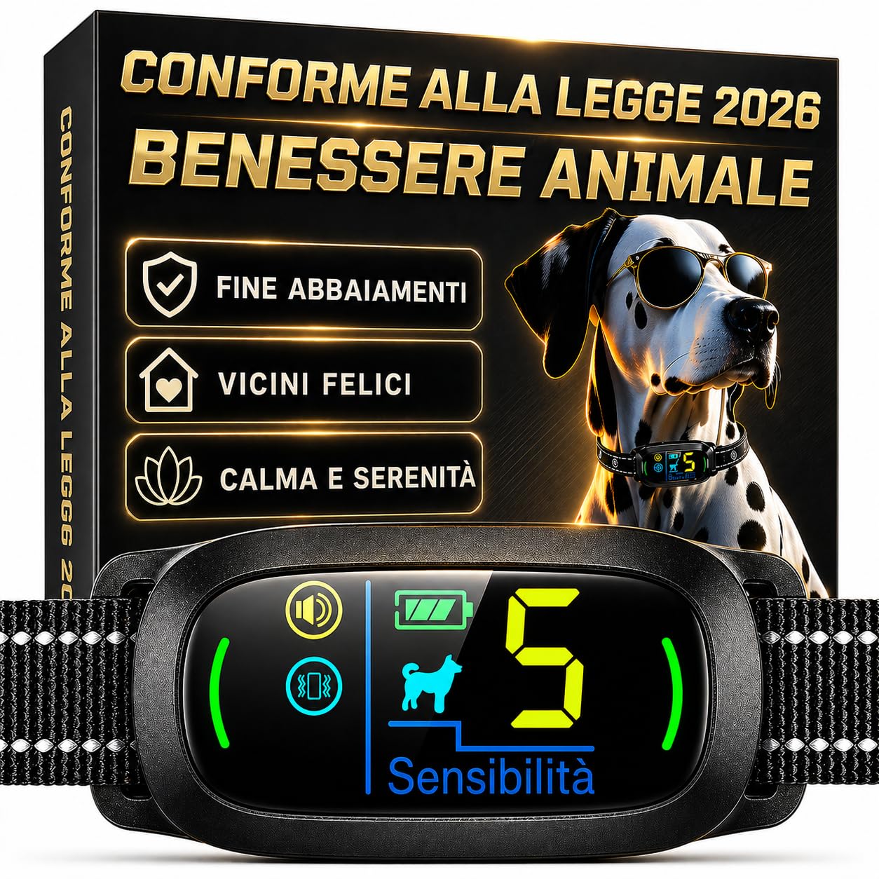 PAWPRO Collare Antiabbaio per Cani | Conforme Nuova Legge Benessere Animali 2024 | Intelligenza artificiale, Rilevamento Dell'Abbaiare, Schermo Colori | 3 modalità BEEP, Vibrazione, BEEP+Vibrazione