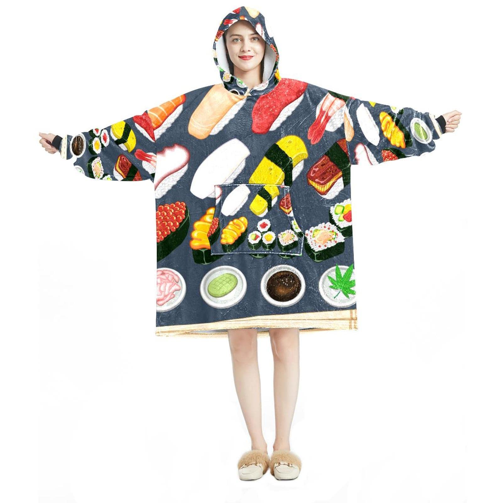 Sweat à capuche surdimensionné en flanelle de qualité supérieure motif sushis