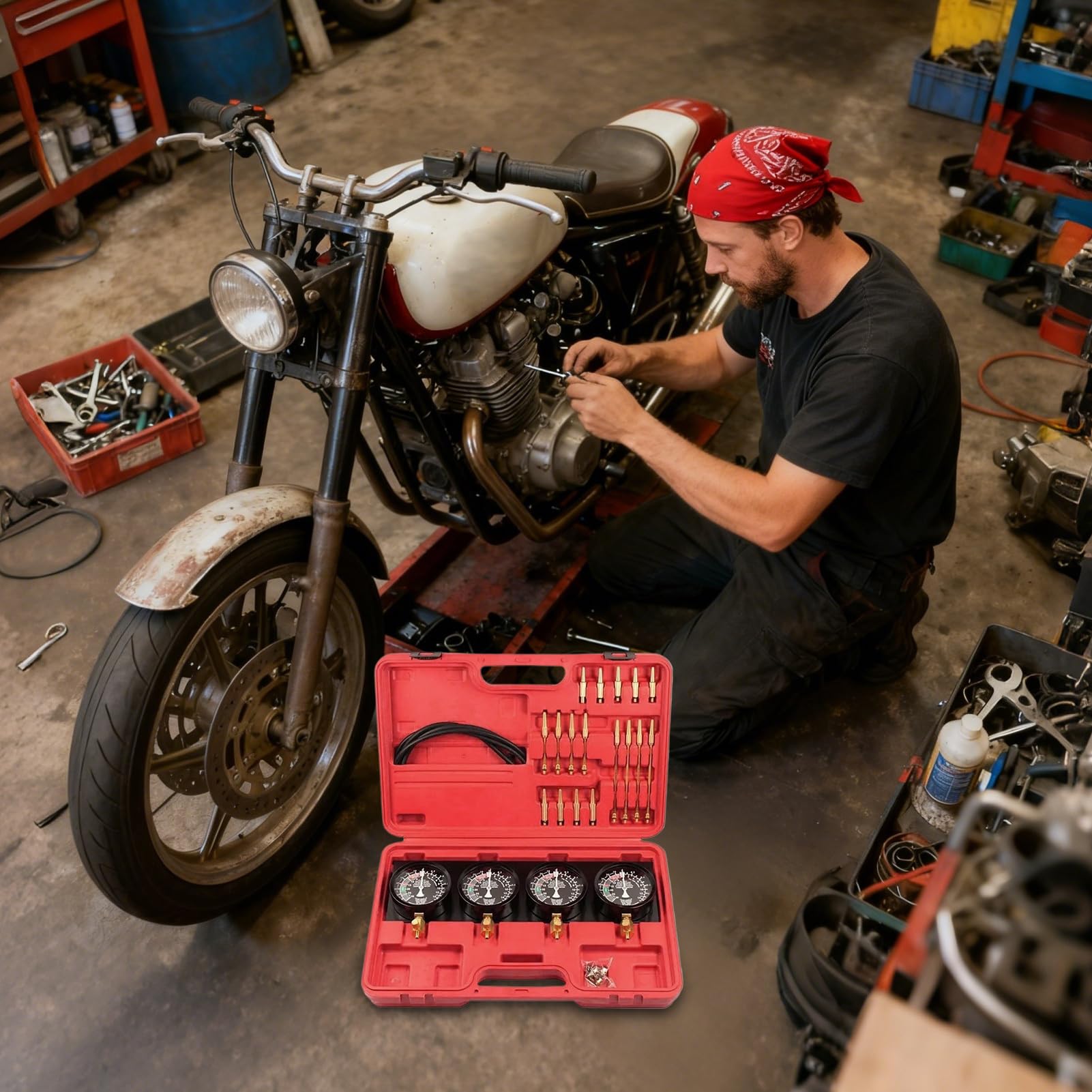Sincronizador de Carburador Kit De Ajuste Para Carburadores De Moto | Medidor de Equilibrado para Sincronización Para Taller Externo、Viajes en Carretera、Garaje y Diario