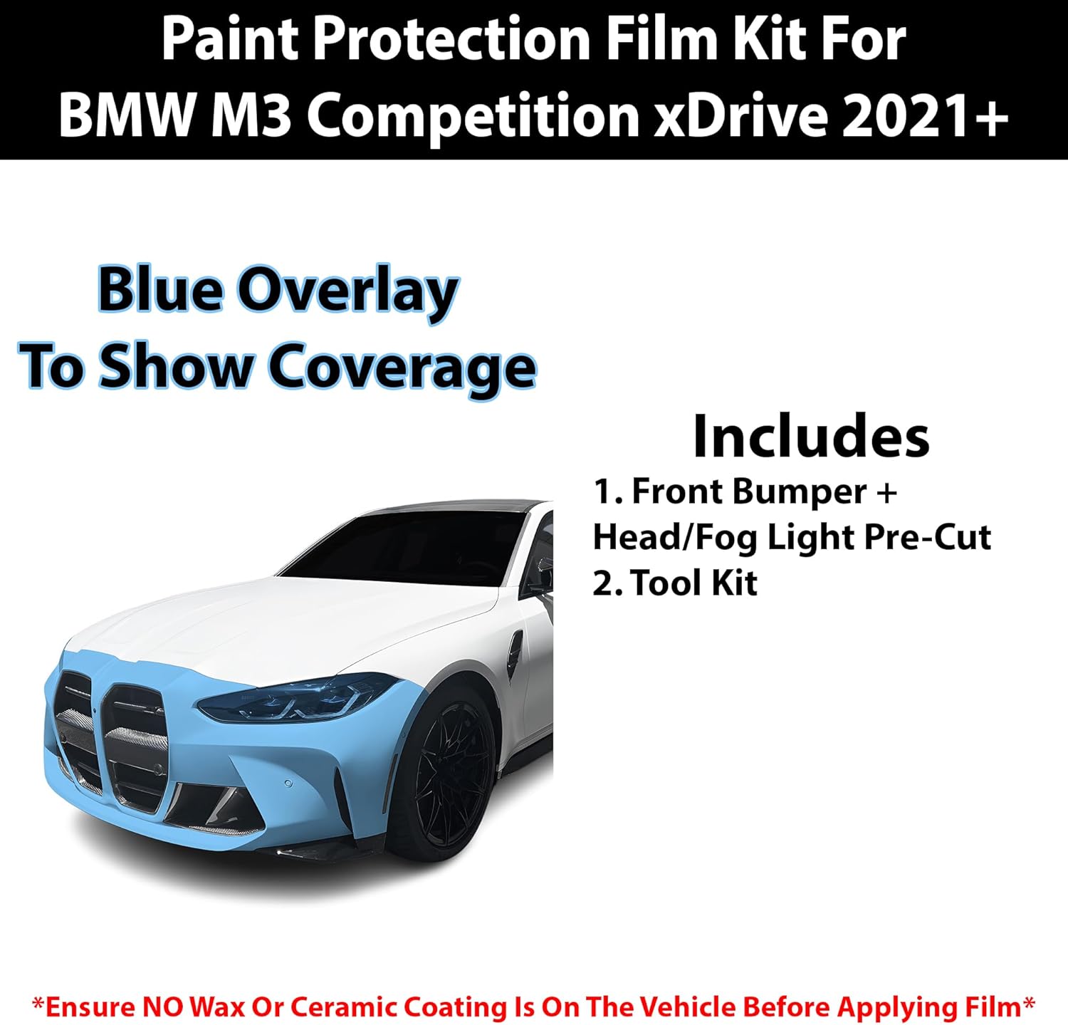 BOGAR TECH DESIGNS for BMW M3 Competition M3 Competition xDrive 2021+ Front Bumper Premium Paint Protection PPF Film Kit Cover, Clear Bra