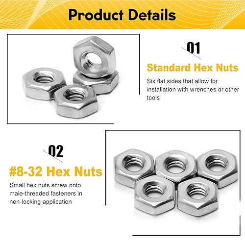 Miniatura 12 de 100 tuercas hexagonales de 1/4-20, acero inoxidable 304, tornillos hexagonales, tuercas UNC, tuerca de repuesto de tuercas de acero inoxidable