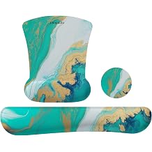 Ergonomic Mouse Pad with Wrist Rest and Keyboard Wrist Rest, Memory Foam Wrist Support for Easy Typing Pain Relief for Computer Gaming, Green Waves
