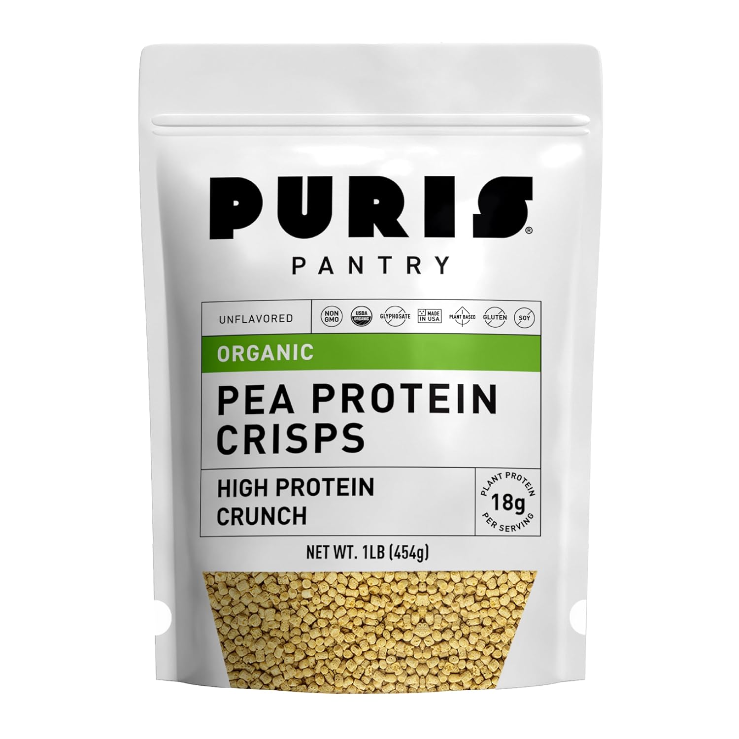 PURIS Organic Pea Protein Crisps, Certified Organic Pea Protein Isolate, Keto Protein Crunch, Made 100% in The USA, Non-GMO, Gluten Free, No Sugar, No Soy, 18g Protein, 7g Carbs, Unflavored (1 lb (3-Pack))