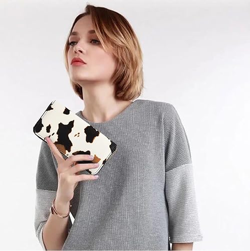 Miniatura 6 de Carteras con estampado de vaca para mujer Western Highland de piel de vaca, regalos para damas, monedero delgado, tarjetero marrón