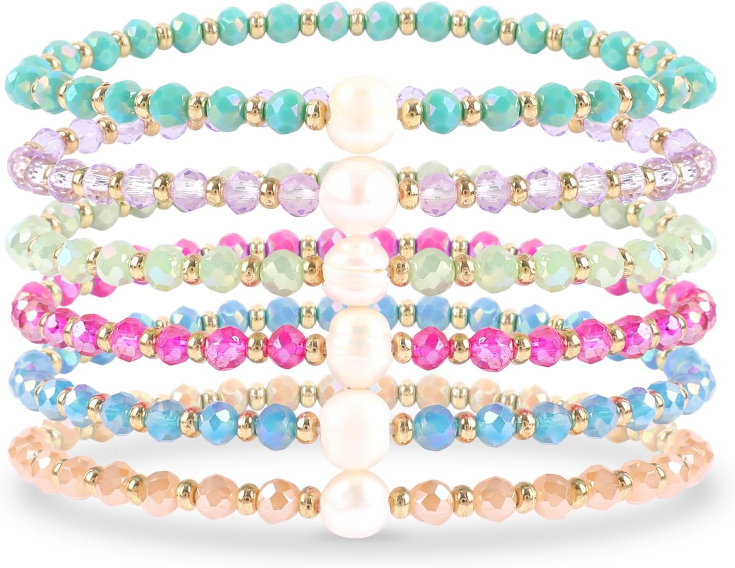 Colorful Beaded Bracelets for Women Glass Beads Bracelet Set Bohemian Multilayered Stackable Clay Sparkly Disco Ball Pearl Crystal Beads Stretch Bracelets Boho Summer Vacation Beach Jewelry Gift