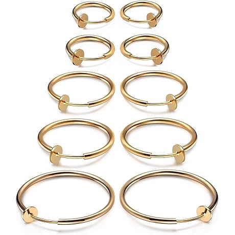 Non Piercing Faux Spring Endless Gold Hoop Clip On Earrings