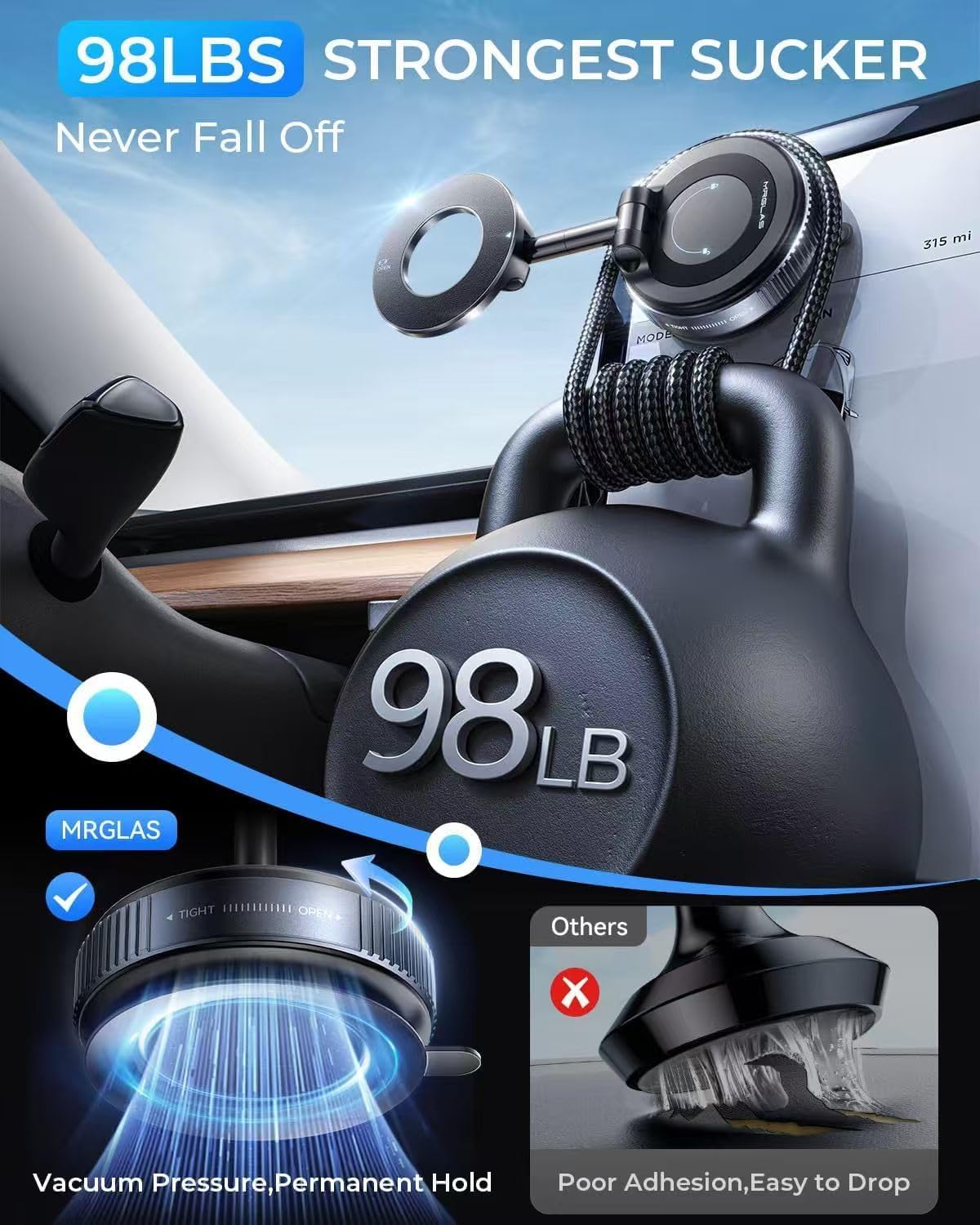 2026 Upgraded Phone Holders for Your Car, Magsafe Car Mount Ultra Magnetic, 360° Adjustable Vacuum Suction Car Phone Mount, Car Truck Accessories for Men Women for iPhone 17 Pro Max Car Dash image 3