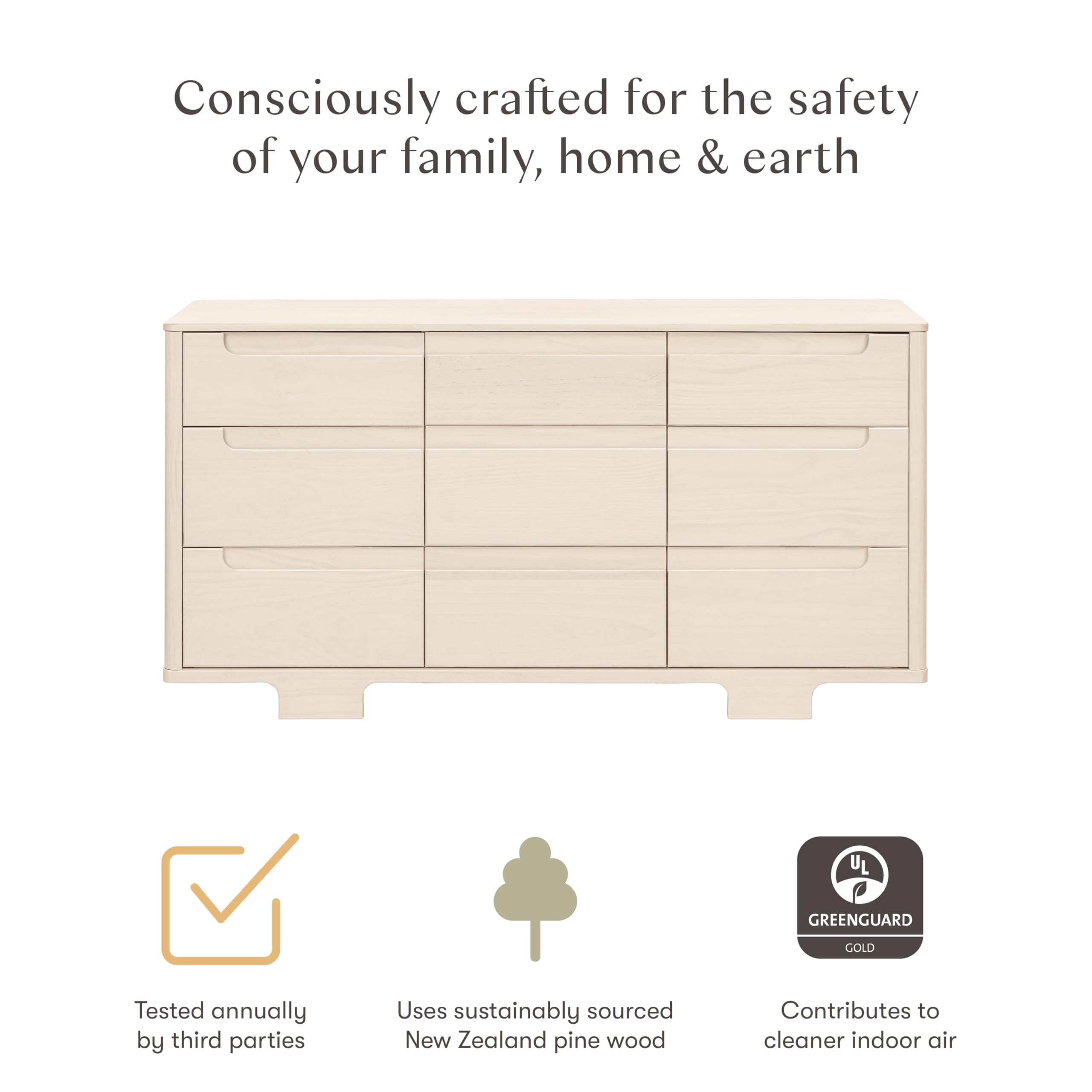 Babyletto Yuzu 9-Drawer Assembled Dresser in Washed Natural, Greenguard Gold Certified