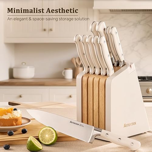 Miniatura 9 de Astercook Juego de cuchillos de cocina con bloque y afilador, juego de 12 piezas de bloques de cuchillos de acero inoxidable de alto carbono ultra