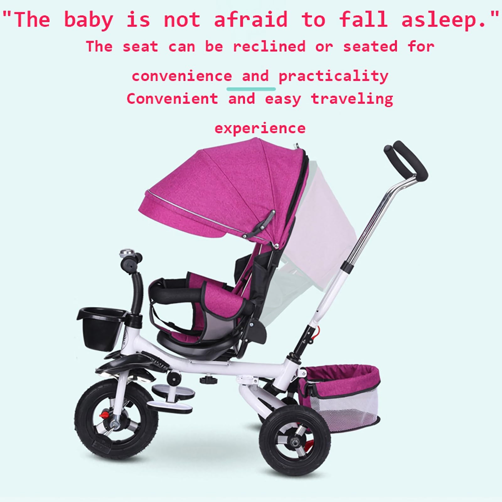 Kids Tricycle,Tricycle Stroller,Kid Stroller,4 in 1 Kids Trike,Folding Kids Tricycle Stroller with Push Handle,Removable Canopy,Rotatable Seat,Rubber Wheels,White+Khaki,EVA Wheel