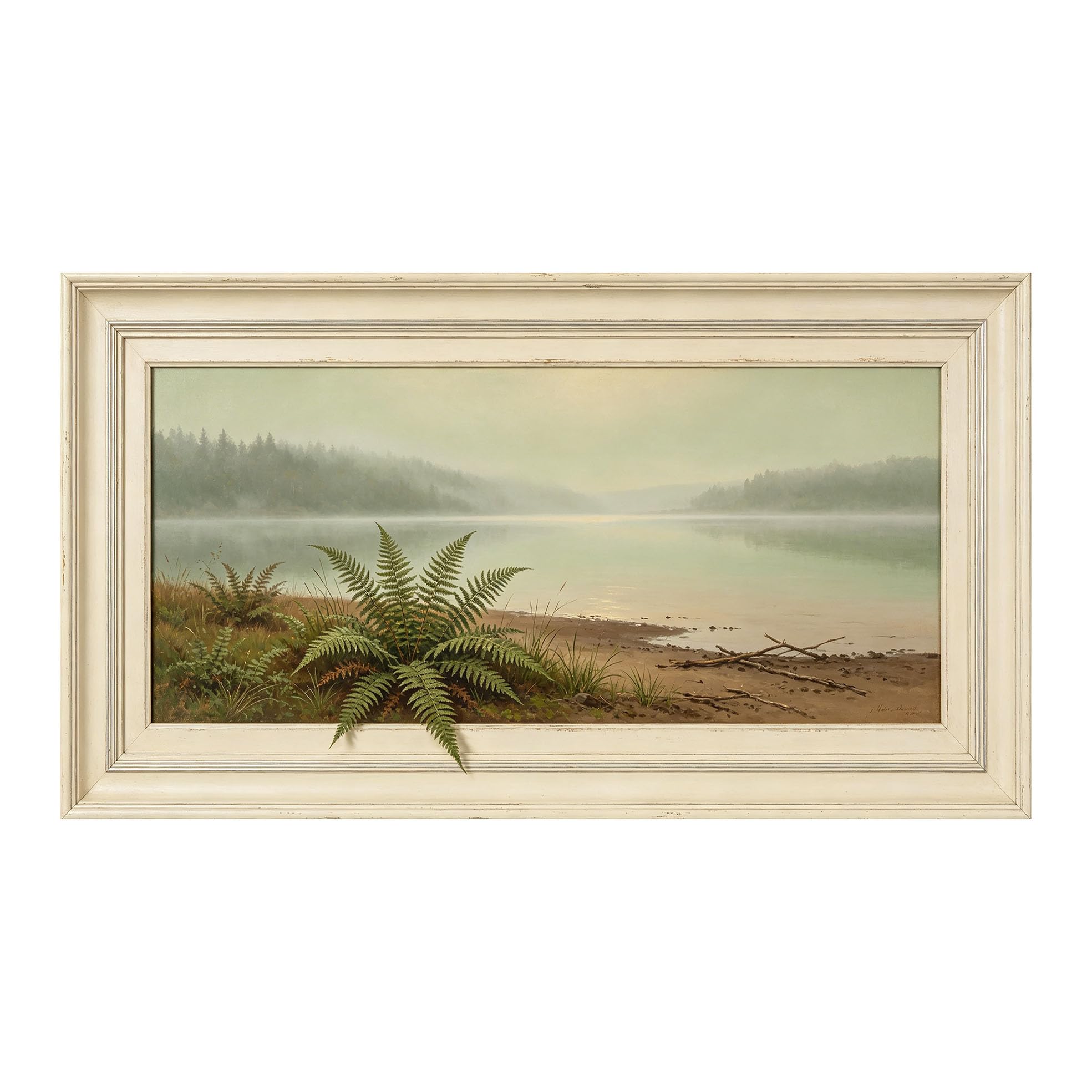 Yzpallescene 3D Framed Wall Art 50cm×100cm Misty Lake Seascape Watercolor Panoramic Large Size SelfAdhesive Removable Wall Decor Prints Artwork for Living Room Bedroom Office