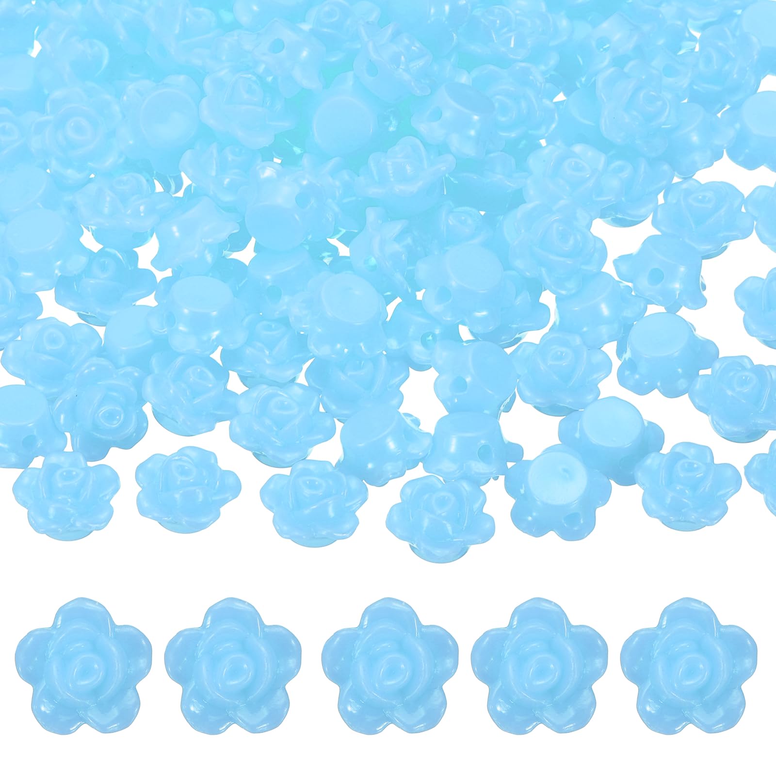 PATIKIL Acrylic Rose Flower Beads, 50 Pcs Flat Back Rose Flower Loose Spacer Beads Charm Colorful Floral Beading with 2mm Hole for DIY Craft Making Necklace Bracelet, Light Blue