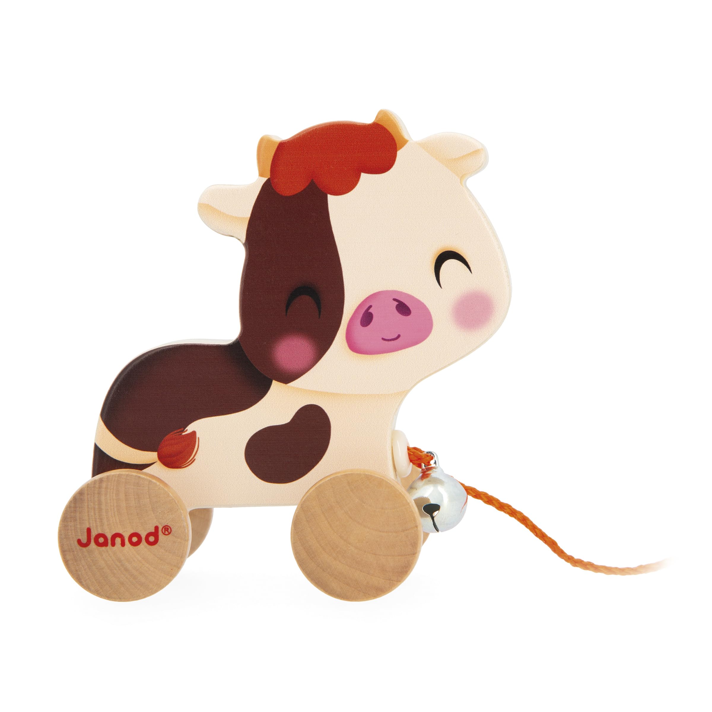 Janod, Wooden Walking Cow with Tinkerbell, Pull & Push Toy, Motor Skills & Imagination Training - Image 3