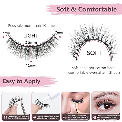 Miniatura 3 de SONAFEEL Pestañas postizas de aspecto natural, paquete de pestañas cortas naturales, pestañas de tira finas, pestañas pequeñas entrecruzadas