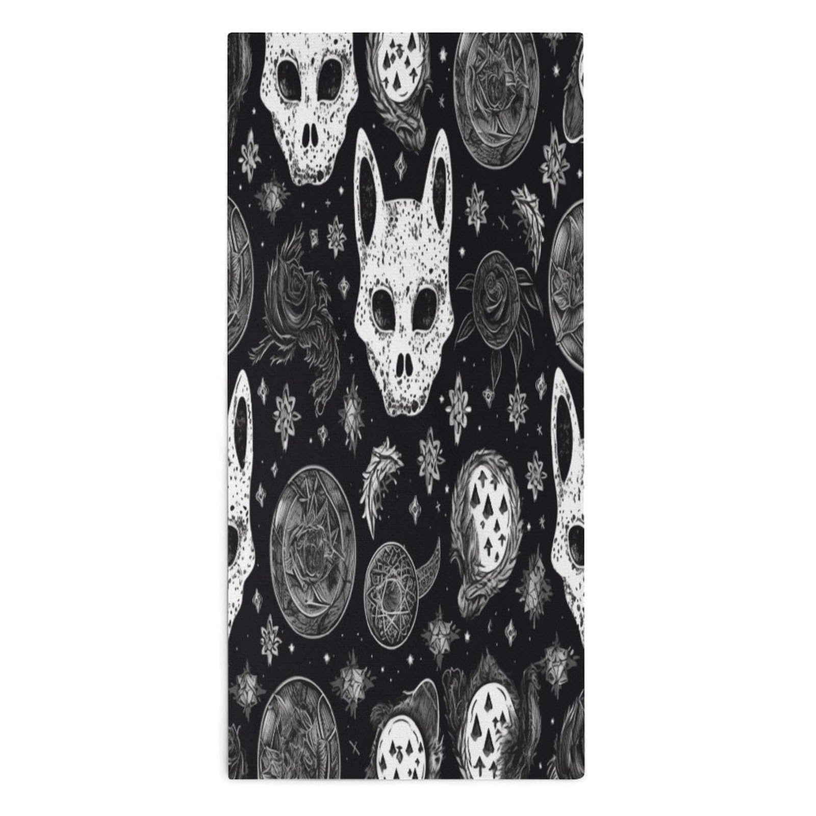 YUXBVKRS Skull Cat Moon Gothic Hand Towels for Bathroom 14x29 Inch
