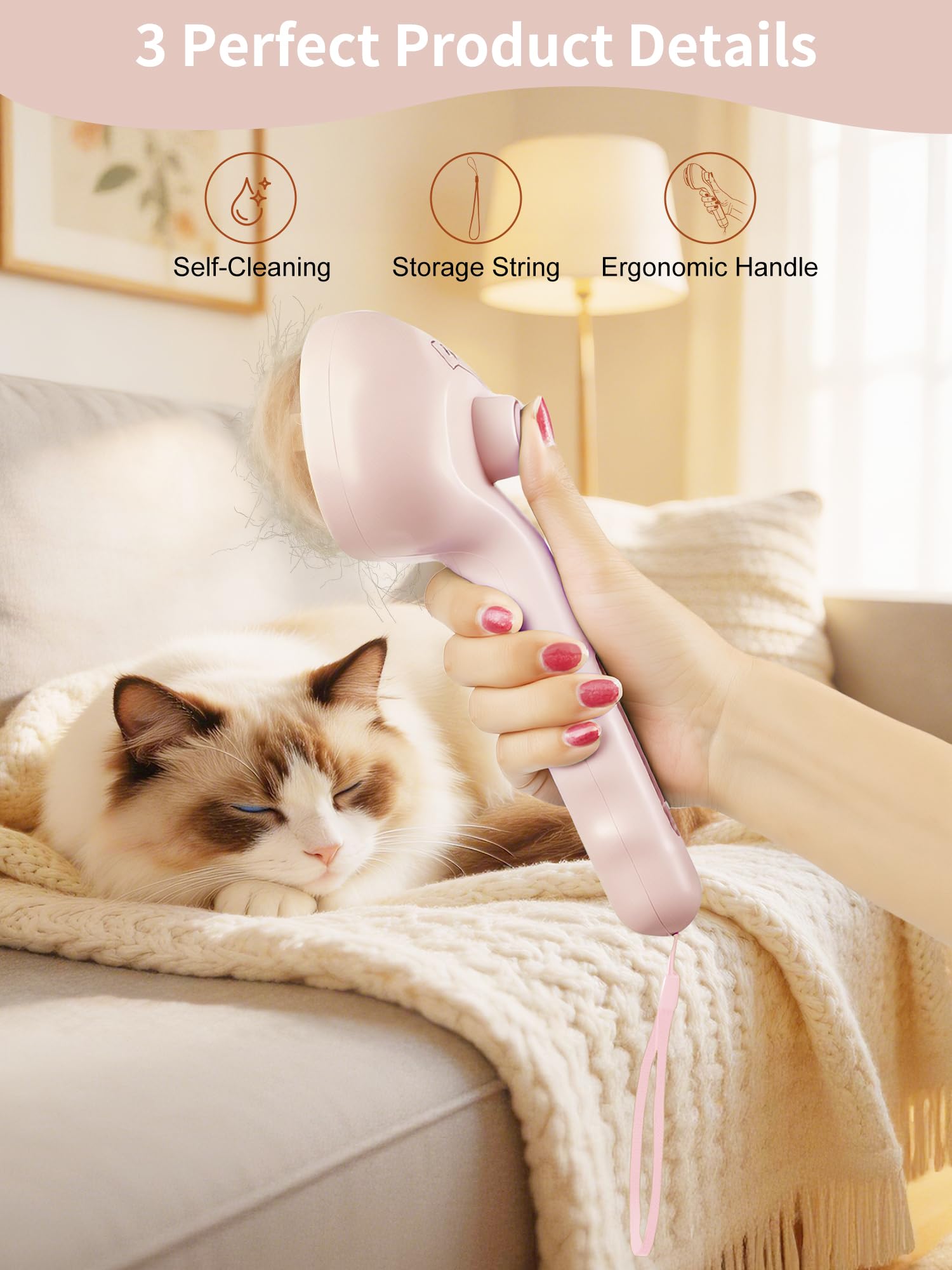 Cepillo de vapor para gatos 3 en 1, cepillo para gatos con botón de vapor y liberación, herramienta de aseo para mascotas de interior, eliminación de pelo, agua para animales pequeños, pelo largo y