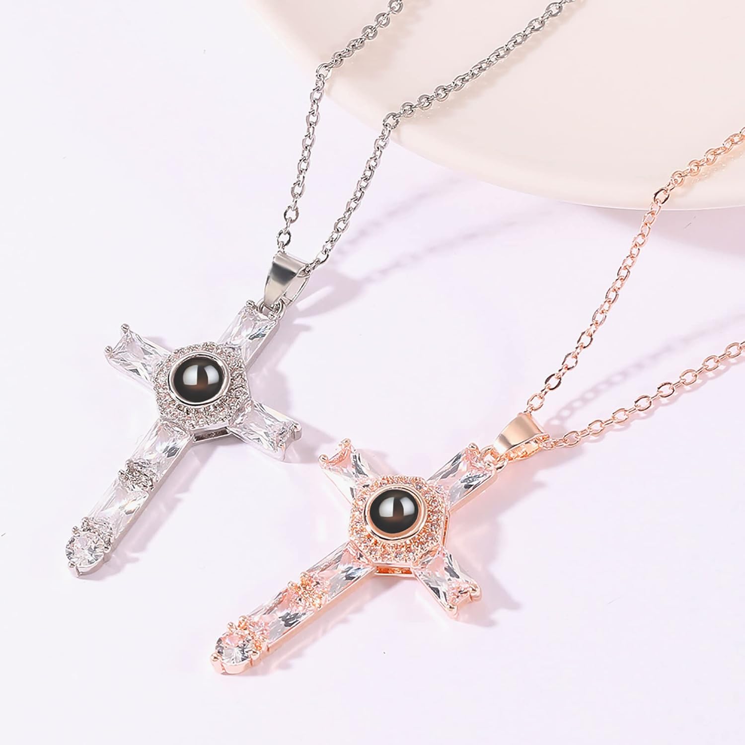 Personalized Cross Projection Necklace Men's Stainless Steel Cross Pendant Micro Engraved Lord's Prayer Pendant Necklace Bible Verse Necklace Christian Jewelry for Men Women - Image 5