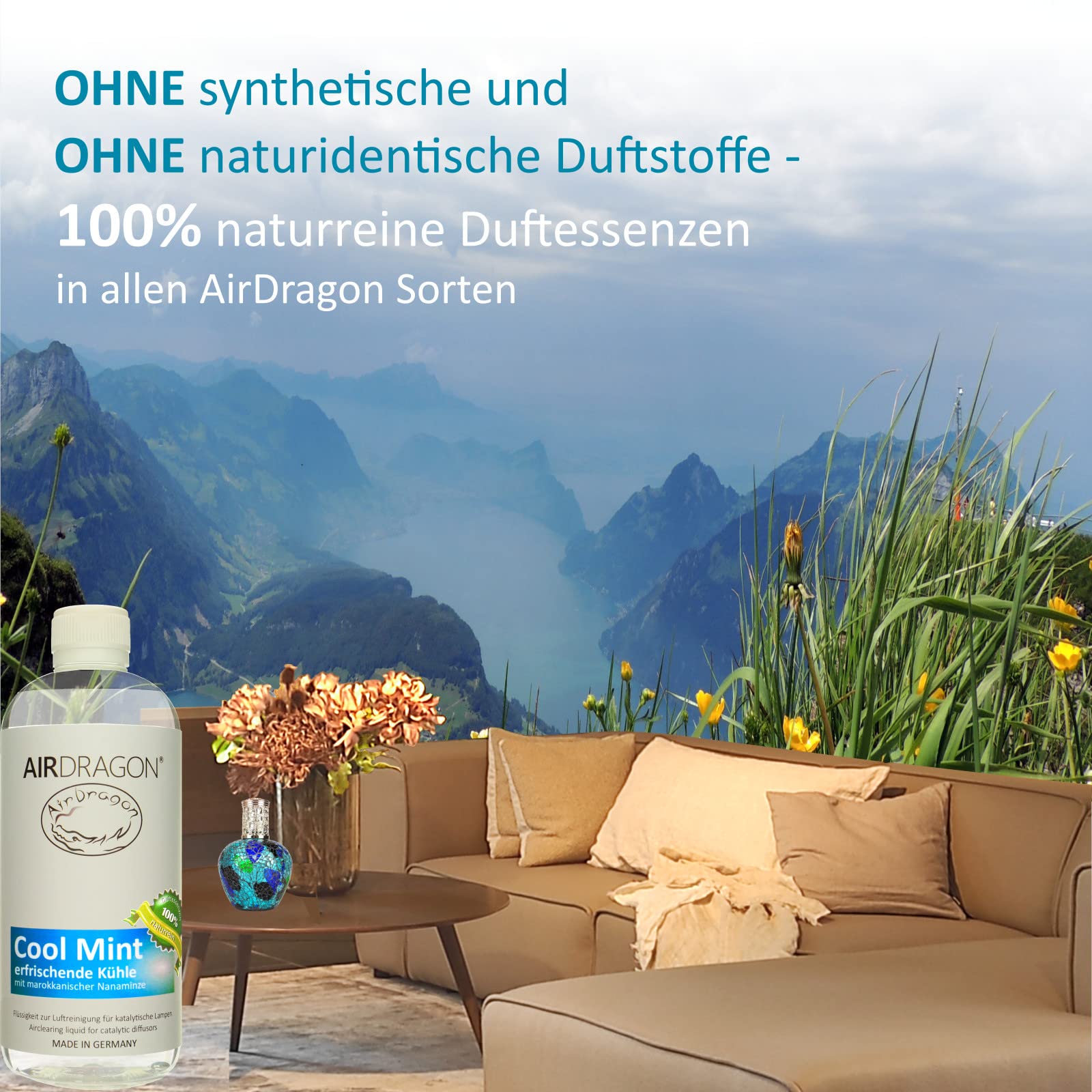 AIRDRAGON COOL MINT - katalytischer Raumduft ohne künstliche Duftstoffe - natürlicher Raumduft mit naturreinem ätherischem Duft-Öl für jede katalytische Lampe 1000 ml - Made in Germany