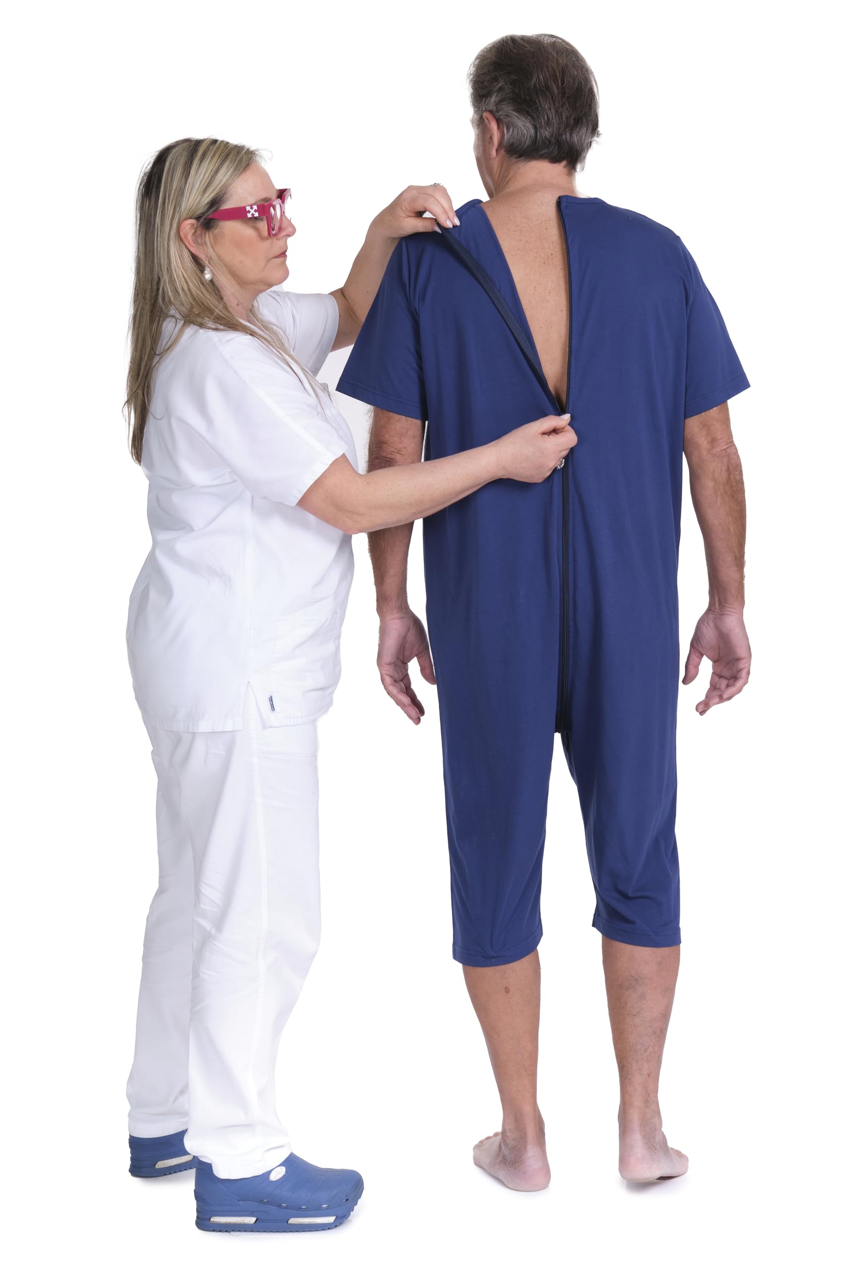 FERRUCCI COMFORT Pigiama tutone Sanitario con Zip per Anziani in Cotone Salute con Manica Corta e Pantalone Corto - 9078 MC PC - Realizzato in Italia