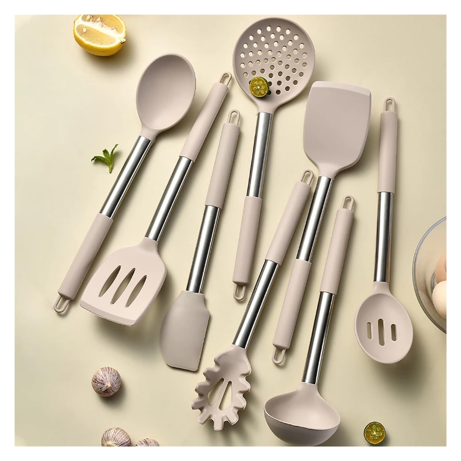 Juego de utensilios cocina acero inoxidable, cuchara for sopa, herramienta for el hogar, 2/4/6/8 Uds(4pcs khaki)