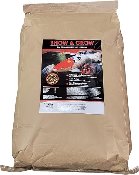 HALF OFF PONDS Show & Grow Koi Fish Food - 50 lb Floating Pellets, 5mm Size - Goldfish Food for Ponds - 35% Protein with Beta Carotene & Vitamins - Enhances Color Vibrancy & Body Definition