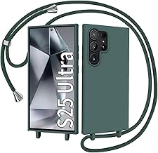 AOMYKE Cover per Samsung Galaxy S25 Ultra con Cordino, Custodia con Laccio Collana Tracolla Collo Liquido Silicone Antiurto TPU Antiurto AntiGraffio Case - Verde