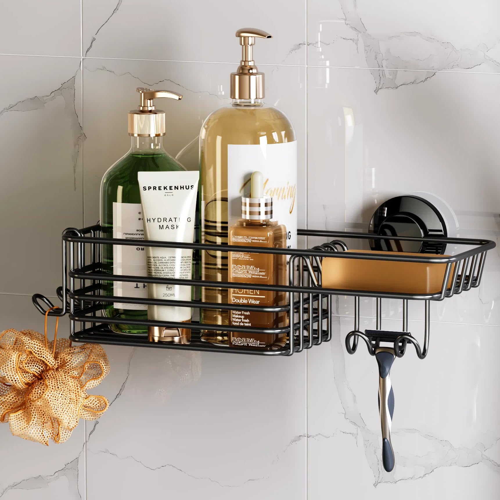 TAILI Shower Caddy Suction Cup with Hooks and Soap holder Heavy Duty Bathroom Shower Organizer No Drilling Bathroom