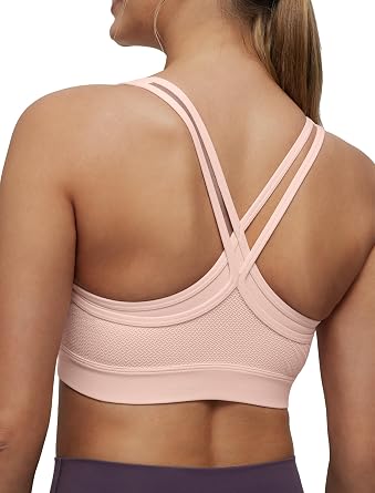 Yvette Womens Sports Bra Breathable Yoga Bra with Jacquard Back Panel & Cross Straps for Fitness,Gym
