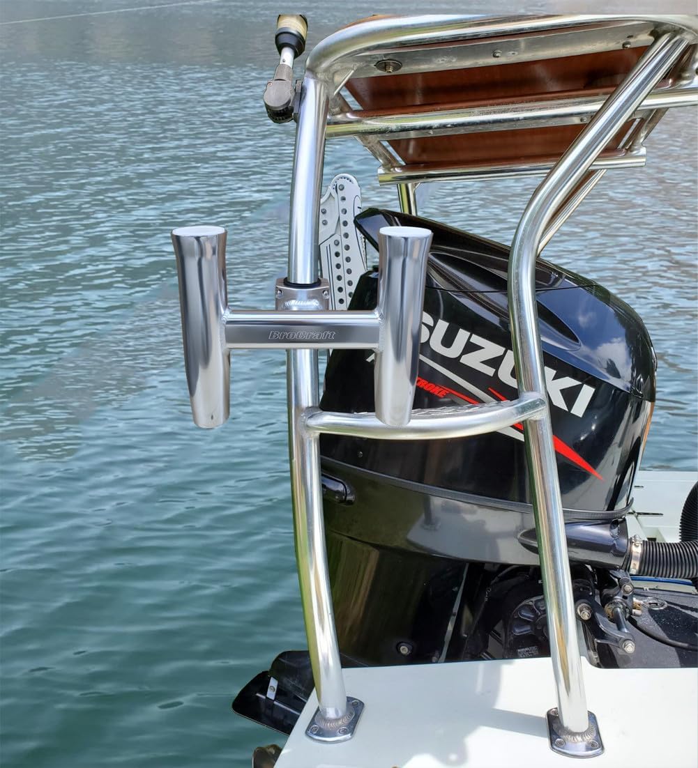 Brocraft Aluminum Twin Fishing Rod Holder ¨C Clamp-On Boat Mount with Adjustable Inserts for 1.5" 1.75", 2" Tubes/T-Top Rail h