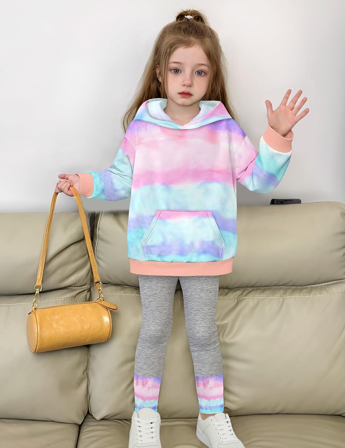 Toddler Girl Clothes Tie-Dye Stripe Color Block Toddler Girls Clothes Little Girls Kids 2pcs Outfits Hoodie Leggings - Image 3