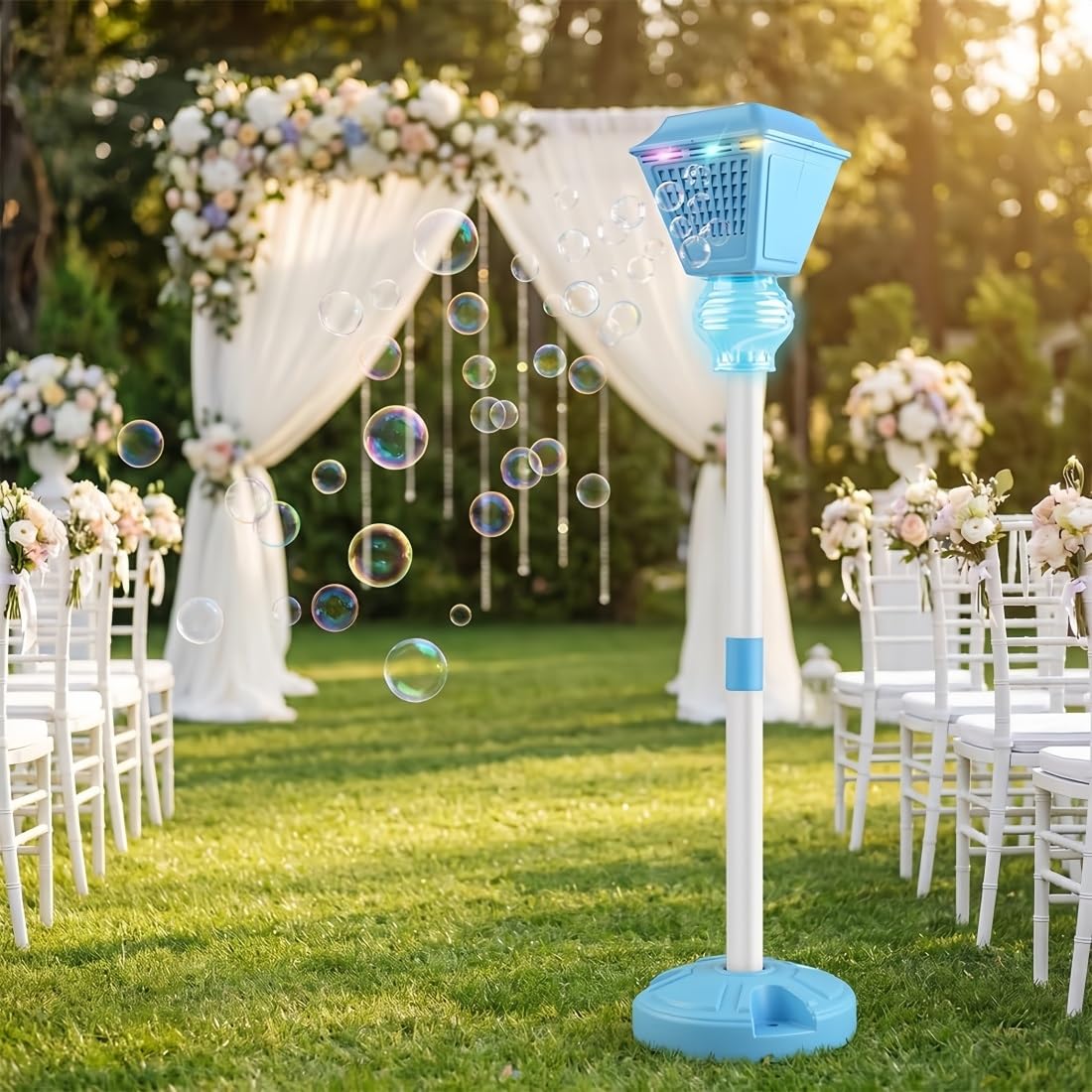 2026 Seifenblasen Ständer, Bubble Maker Ständer mit Licht und Musik, Seifenblasenmaschine Kinder für Eltern-Kind-Aktivitäten, Gartenpartys, Höhenverstellbar(Blau)