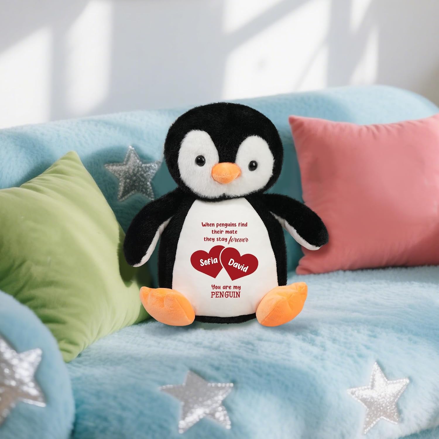 Custom Penguin Plush Gift for Her Him, Personalized 13.8" Penguin Stuffy, Anniversary Wedding Gift for Couples - Image 3
