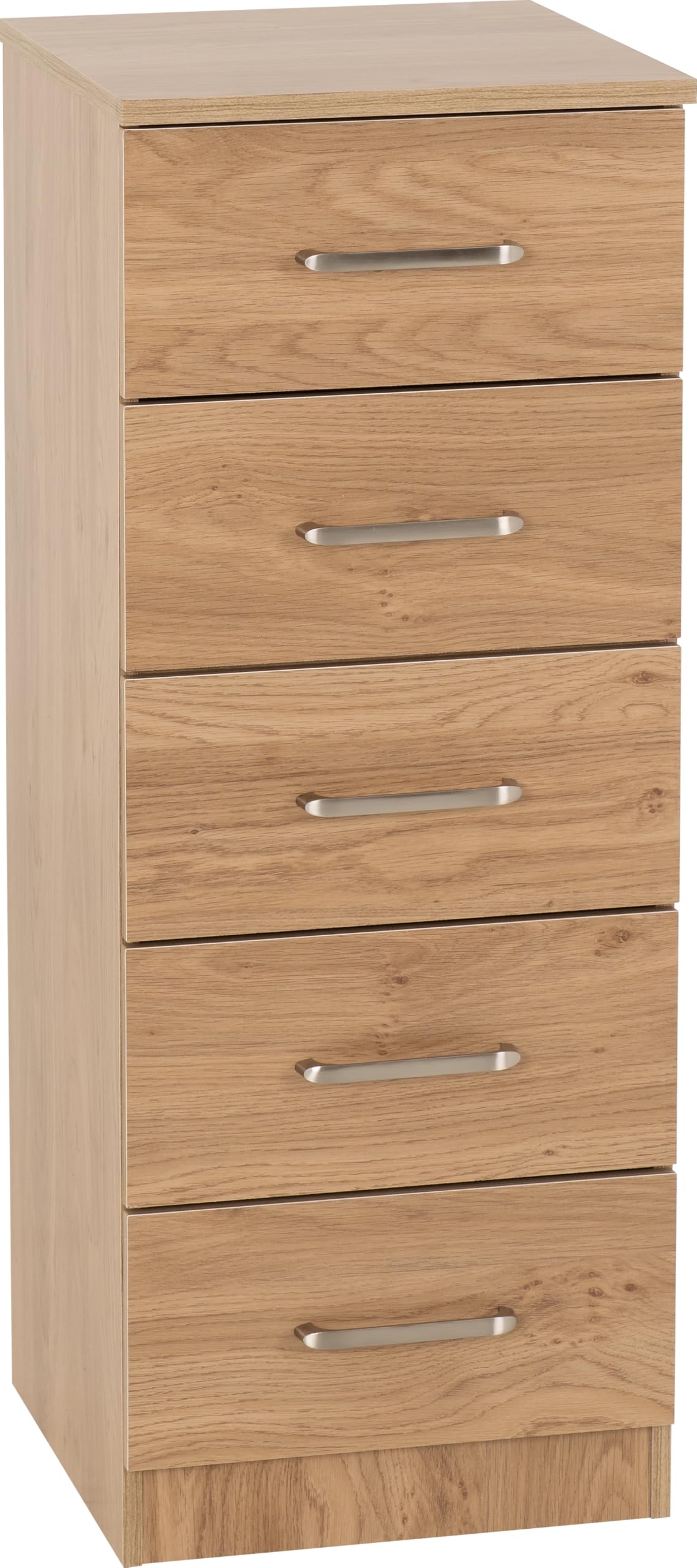 Seconique Dakota 5 Drawer Narrow Chest Of Drawers Oak Effect